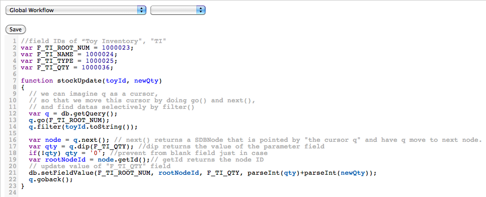 Example : Writing data on Ragic by db.setFieldValue